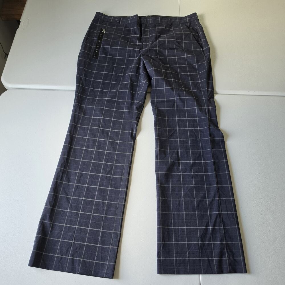 Banana Republic Logan Dress Pants Womens 18 Blue Check Straight Leg Stretch